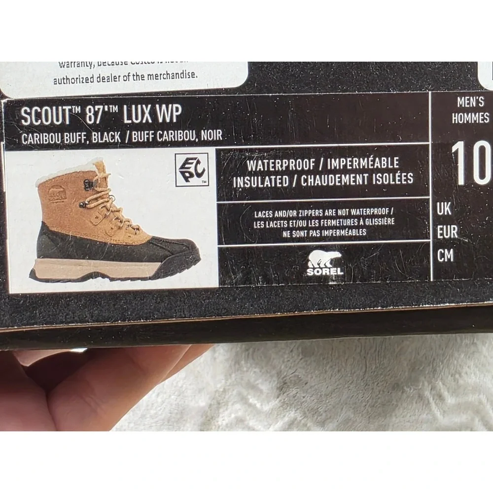 Sorel Scout 87 Lux WP Boots Mens 10 Caribou Buff Black‎ Waterproof Insulated NEW